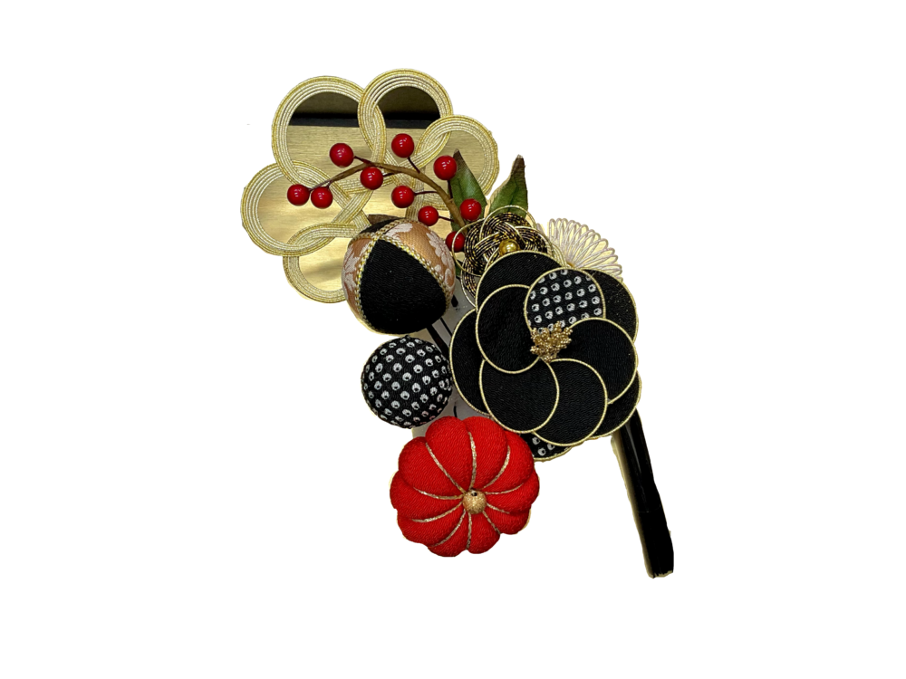 かんざしセット Uピン髪飾り黒ねじ梅 成人式 振袖 日本製[221107−02